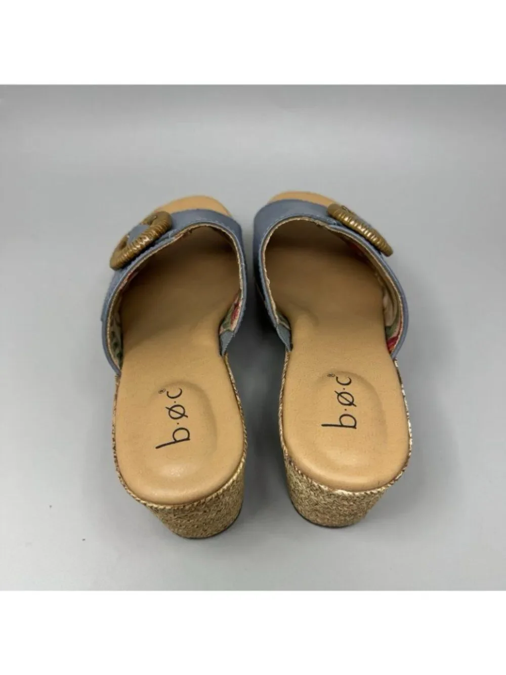 Born B.O.C. Maribel Blue Faux Leather Espadrille Wedge Women's Sz 8  Sandals